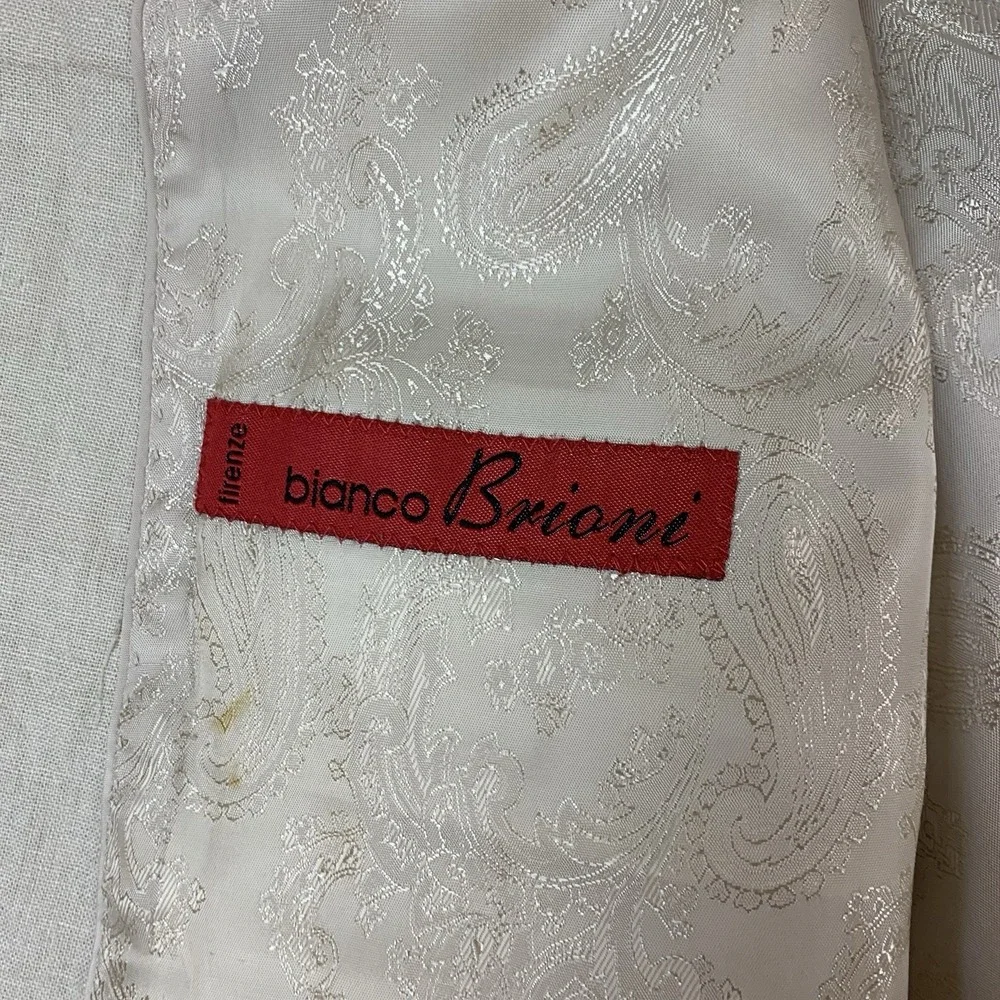 bianco Brioni Blazer 42L Beige Loro Piana 100% Linen Lined Spots* Missing Button